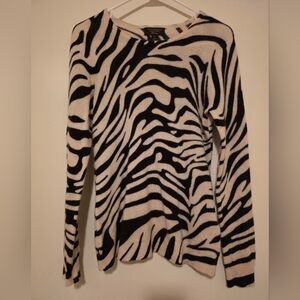 Charter Club 100% Cashmere Black and White Zebra Print Sweater
